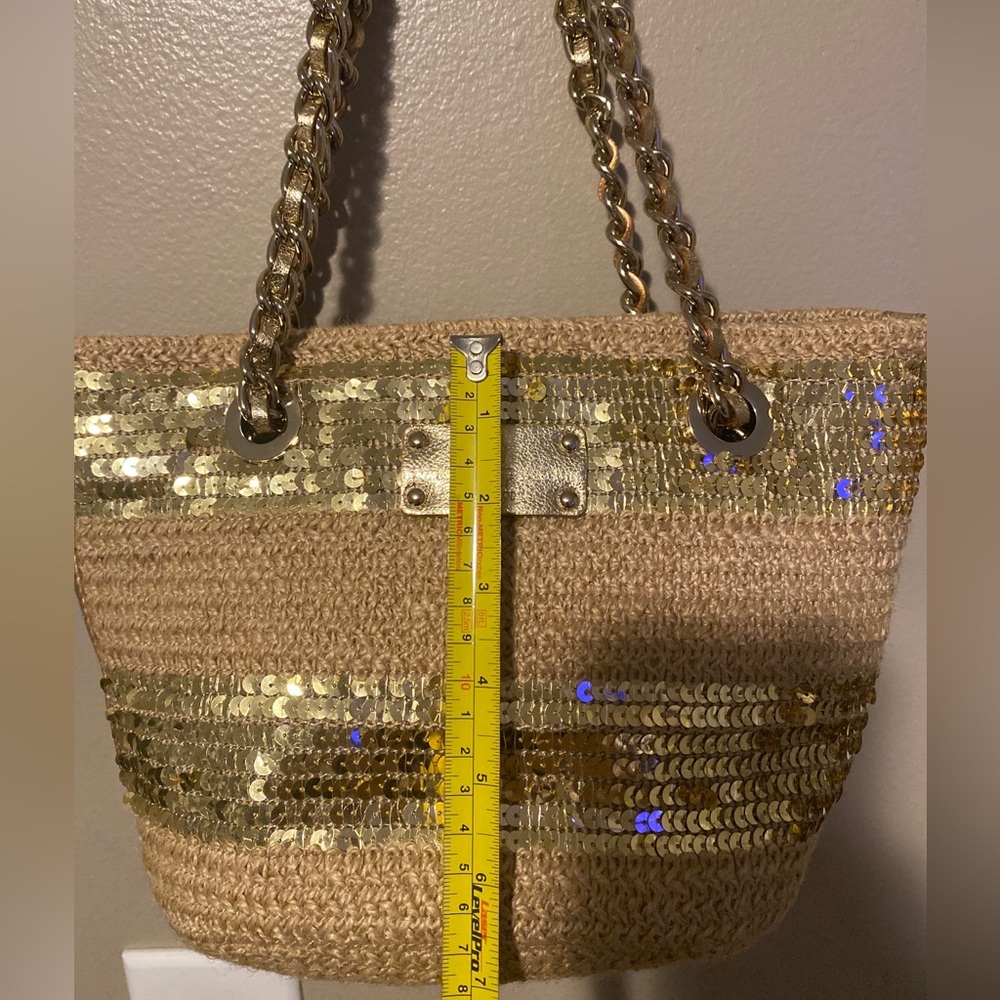 Kate Spade gold sequin & natural small shoulder bag with gold leather - Picture 14 of 15
